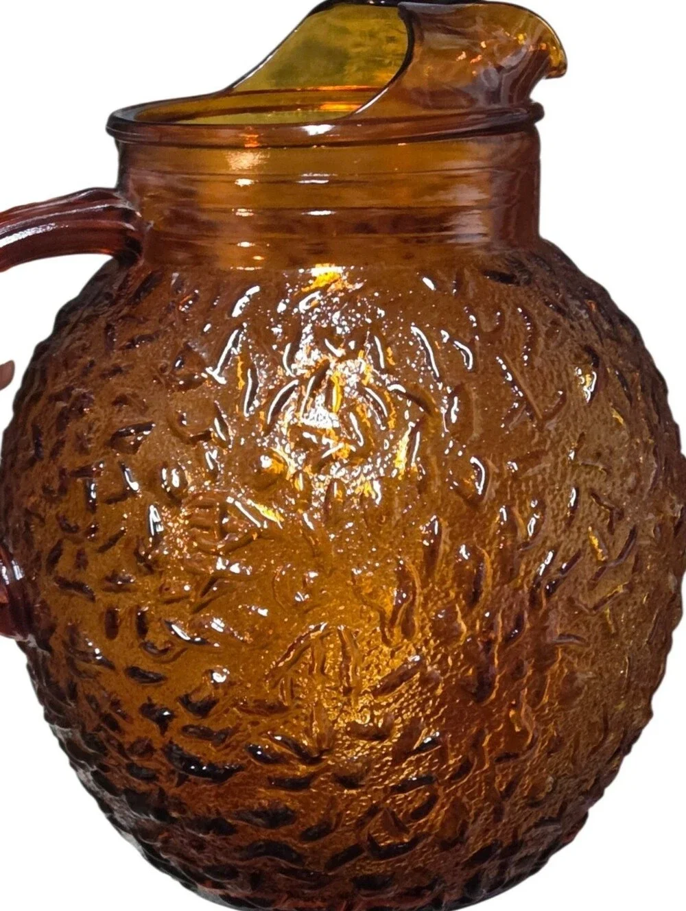 Vintage 1960s Anchor Hocking Pitcher Milano (Lido) pattern in Honey Gold (amber)